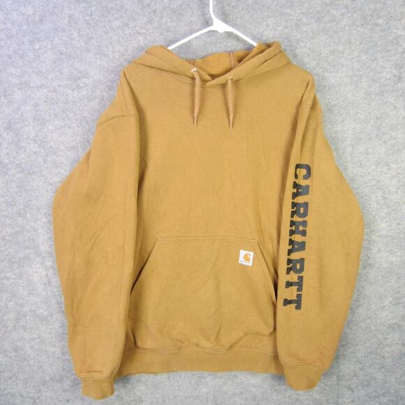 Carhartt Hoodie Mens Large Brown Loose Fit Graphic Workwear Pullover Sweatshirt - Picture 1 of 8